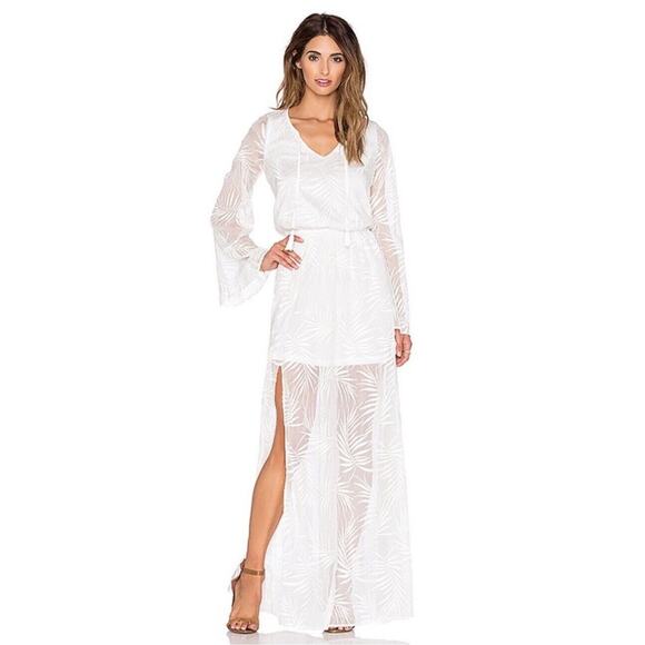 SHOW ME YOUR MUMU Juliet White Maxi Dress Bell Sleeves Sheer Bottom Revolve XS - Picture 1 of 9